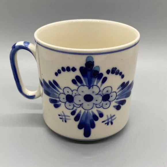 Vintage Hand Painted Delft Blue Colour Holland Windmill and Flowers Mug - Picture 2 of 8